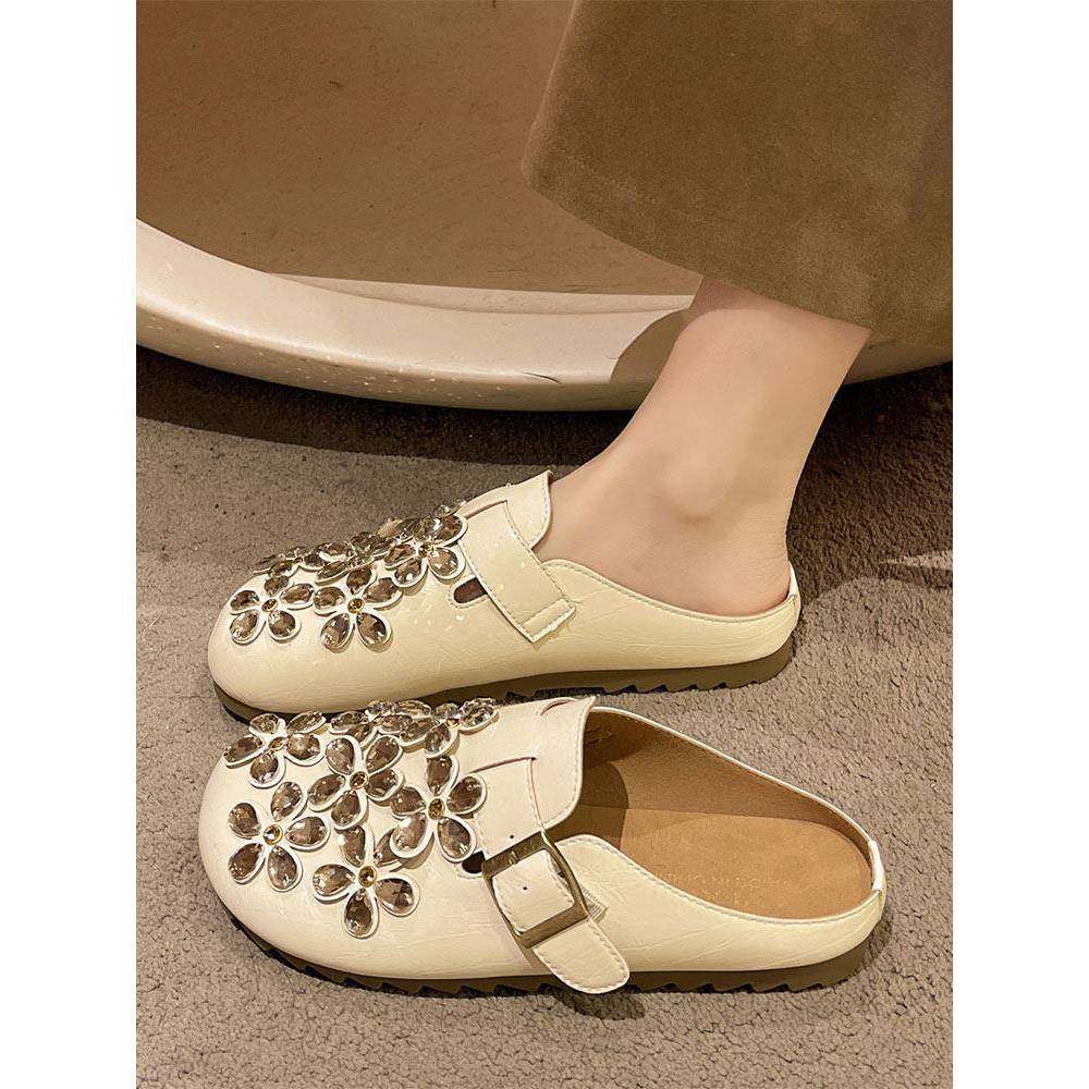 春秋包头半拖鞋女外穿2026新款时尚水钻平底一脚蹬勃肯凉拖0121z,女鞋,勃肯鞋/软木鞋,淘宝优惠券,粉丝福利购,淘宝优惠卷