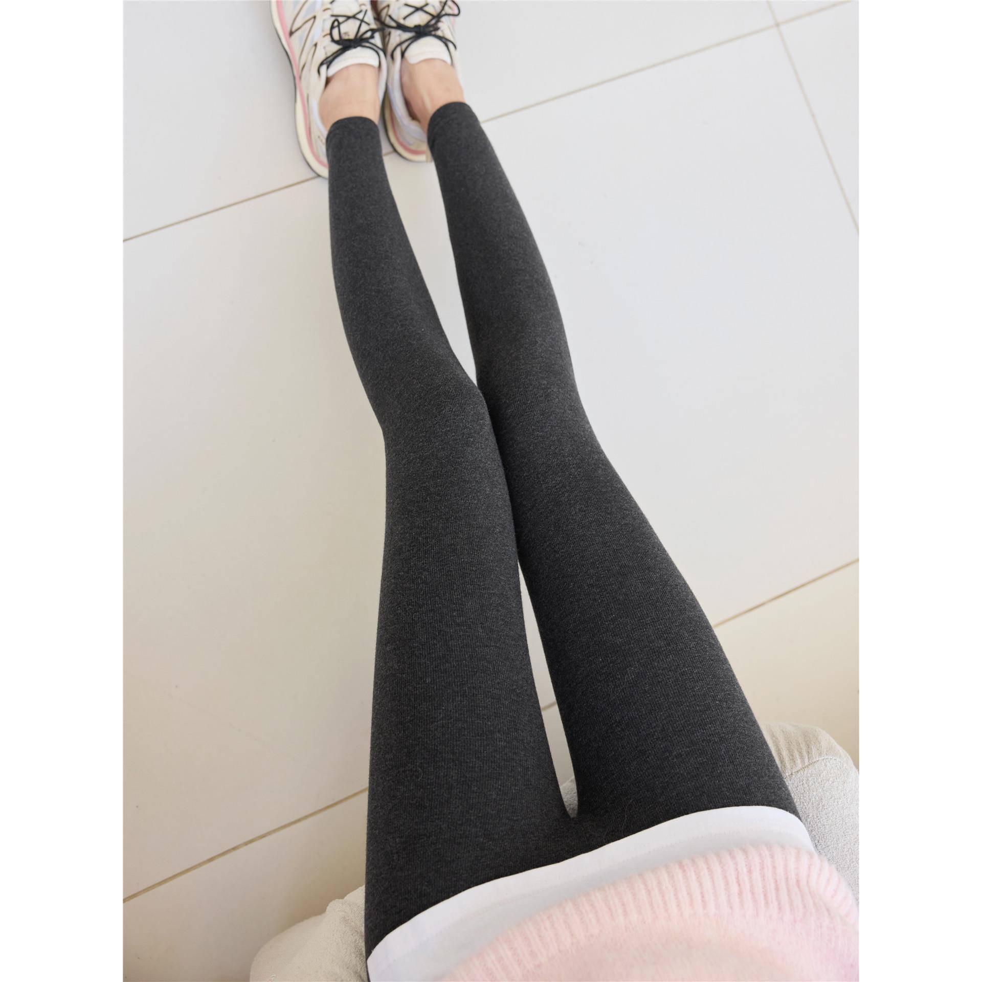 一线裆可外穿无缝高腰打底裤女秋冬款磨毛加绒显瘦灰色大码1024r