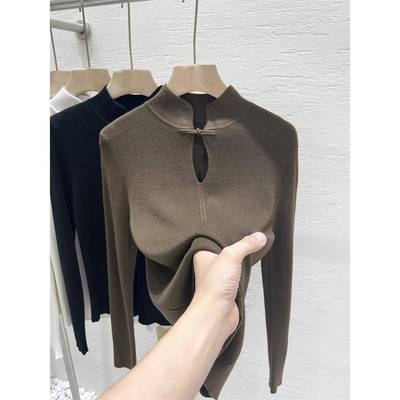 半高领打底衫女2025新款修身内搭新中式国风盘扣针织衫上衣1205w