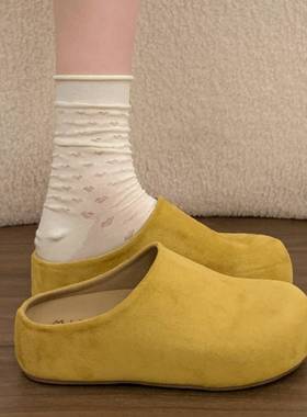 女春单勃肯鞋+4森系文艺风2026年季新款黄色小个子包头半拖0123k