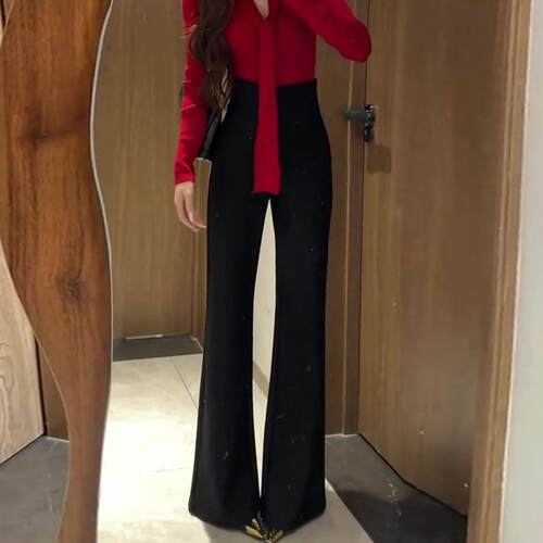裤子女夏黑色微喇西装裤女2026新款高腰显瘦垂感高级感小个0505z