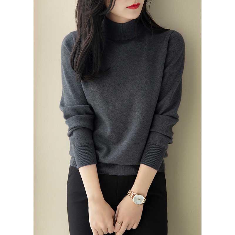 加厚保暖毛衣女冬配大衣内搭半高领打底衫深灰色针织衫1205w