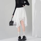 不规则白色蕾丝拼接半身裙女春季 2026新款 小个子中裙a字休闲0206r