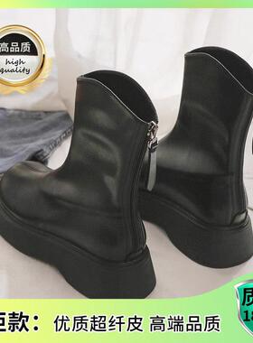 秋冬高档女短靴黑靴式风格2025新款百搭流行热风格厚底烟囱1226k