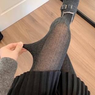 袜竖条纹白丝袜1013z 烟灰色打底裤 秋冬深灰色连裤 袜女外穿款