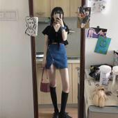 牛仔半身裙女春夏韩版 大码 胖mm高腰显瘦开叉设计感包臀A字短0206r