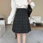 格子半裙设计感短裙大尺码 格子A字百褶裙半身裙女春秋学院风0130r