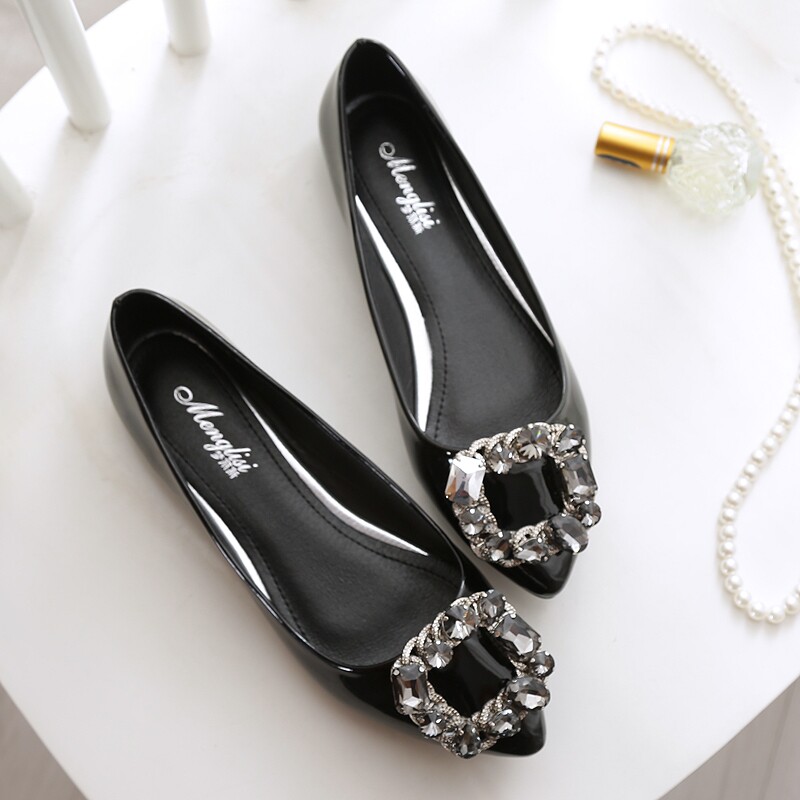 高端新款春季小码单鞋女33码平底鞋女时尚水钻方扣瓢鞋大码女0105
