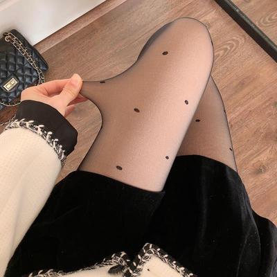 黑色波点丝袜女秋冬加绒加厚黑丝光腿神器假透肉打底裤袜连1024r