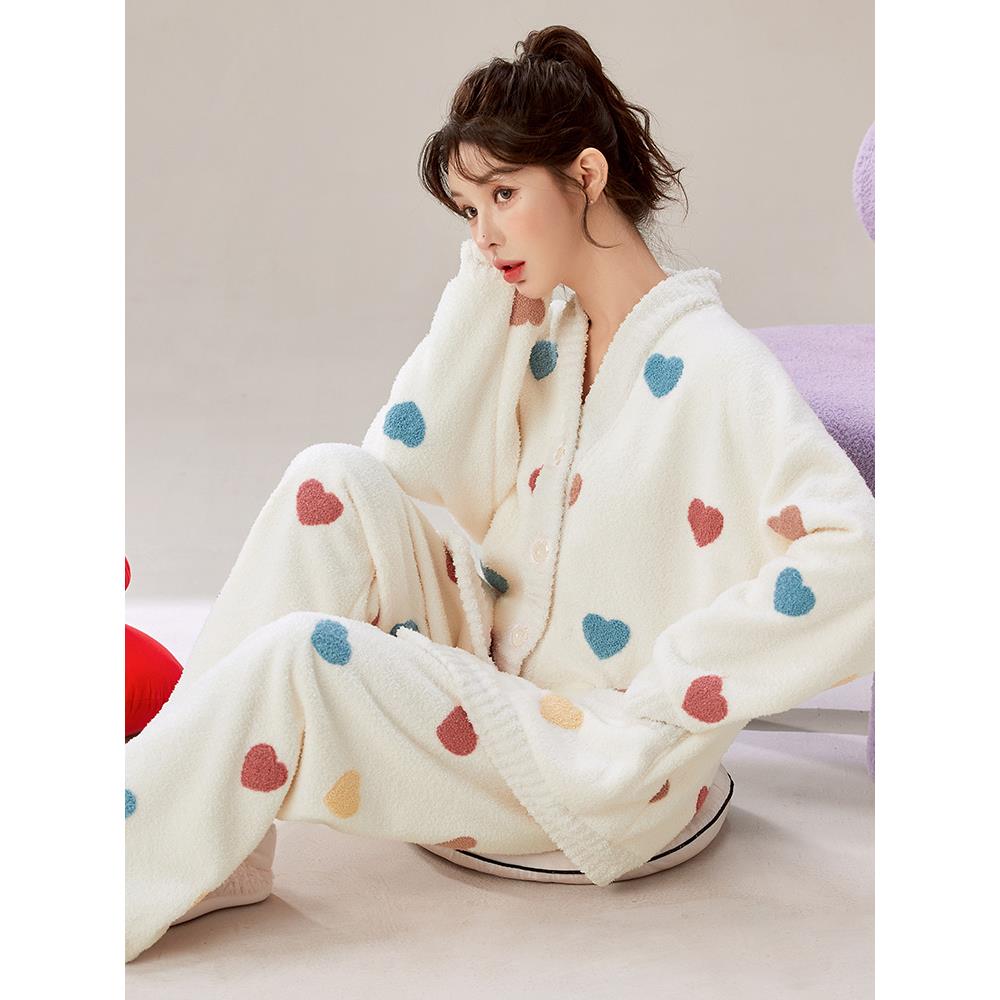 秋冬珊瑚绒睡衣女加绒加厚2025新款法兰绒女士家居服可外穿1208z