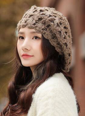 秋冬季帽子女式2025新款贝雷帽时尚挂钩针织帽西式保暖帽1128n