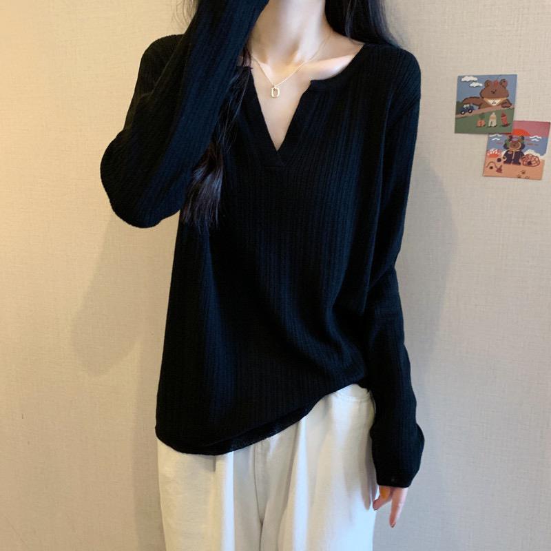 冬季大尺码女装胖mm宽松百搭V领针织毛衣遮肚子显瘦慵懒上衣1014c