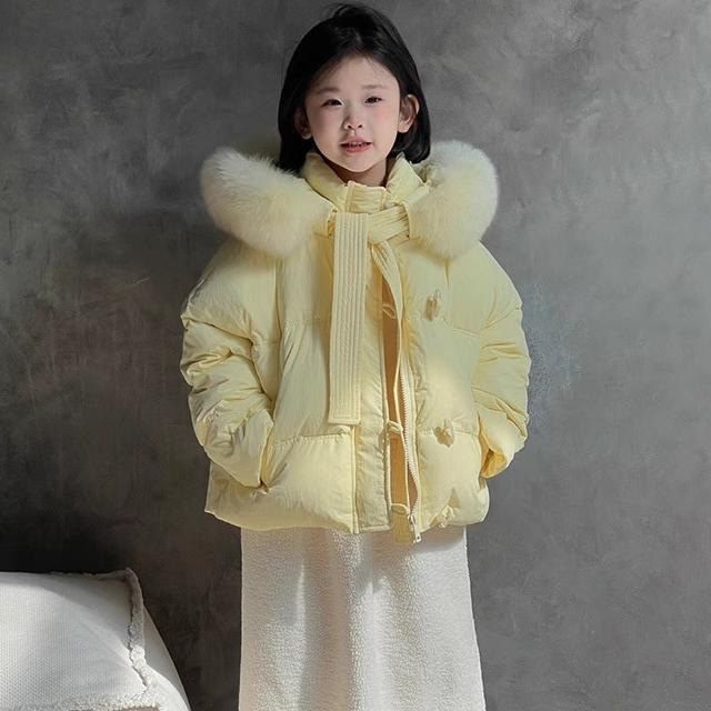 【现货】女童短款大毛领羽绒棉服