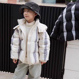 儿童羽绒服男童羽绒服男款条纹潮牌羽绒服时尚设计感中长款羽绒服