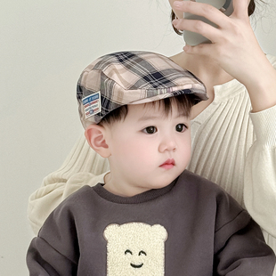 春秋儿童格子贝雷帽男童遮阳鸭舌帽女童休闲画家帽子宝宝前进帽潮