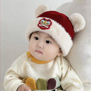 婴儿护耳帽子秋冬季儿童地主帽男女宝宝可爱周岁新年保暖加厚瓜皮