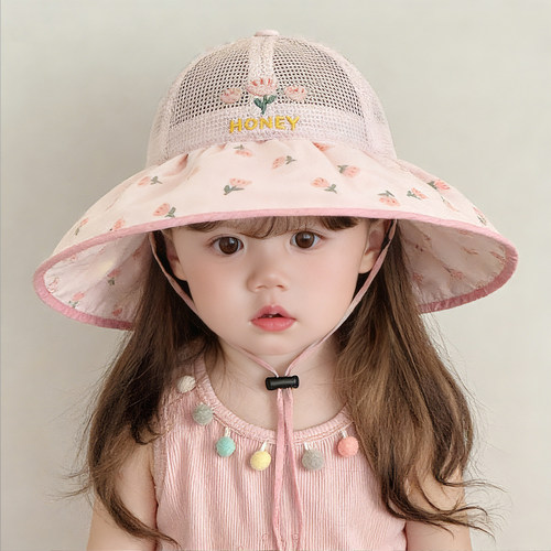 夏季女宝宝透气大檐防晒渔夫帽子