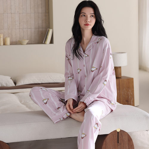 纯棉长袖睡衣女款春秋季2026年新款甜美可爱卡通可外穿家居服套装
