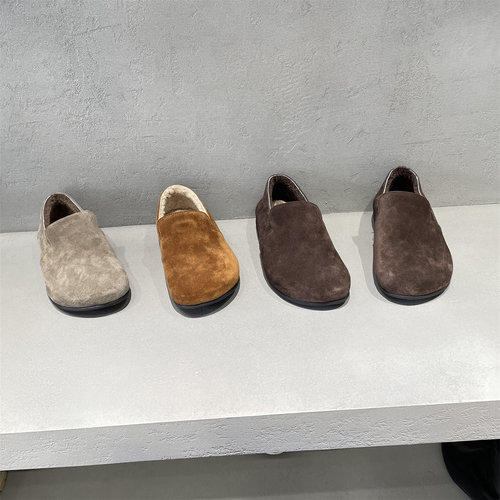 欧洲站冬磨砂真皮羊毛平底勃肯鞋