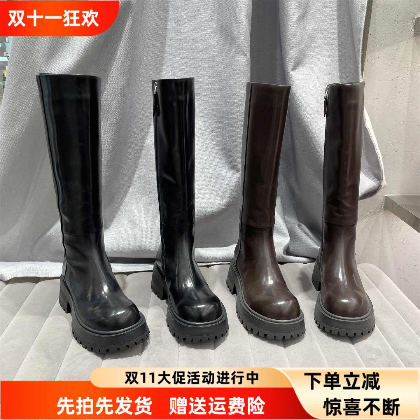 乐魔欧洲站真皮时尚骑士高筒靴女