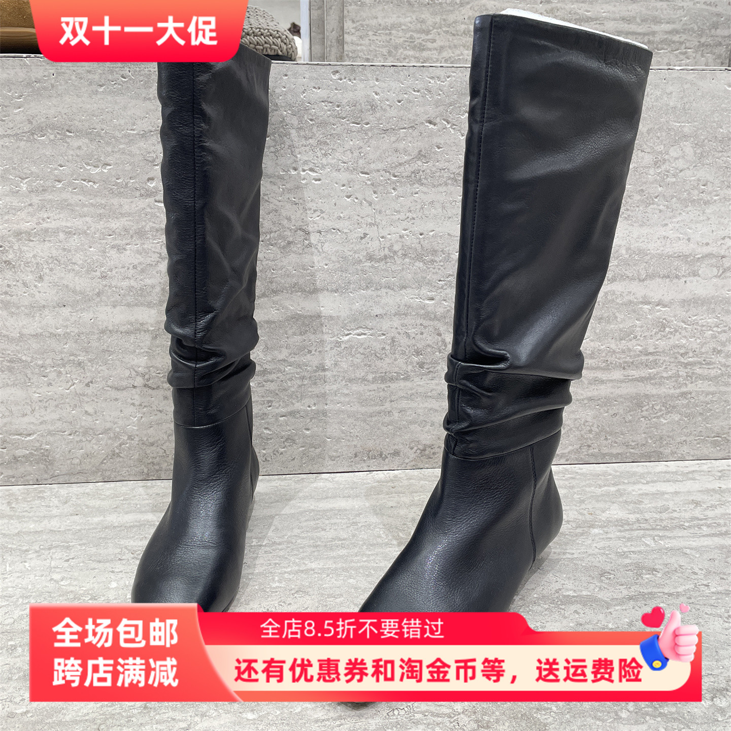 XFMD先峰名典欧洲站2025秋款新品真皮女鞋时尚百搭方头低跟高筒靴