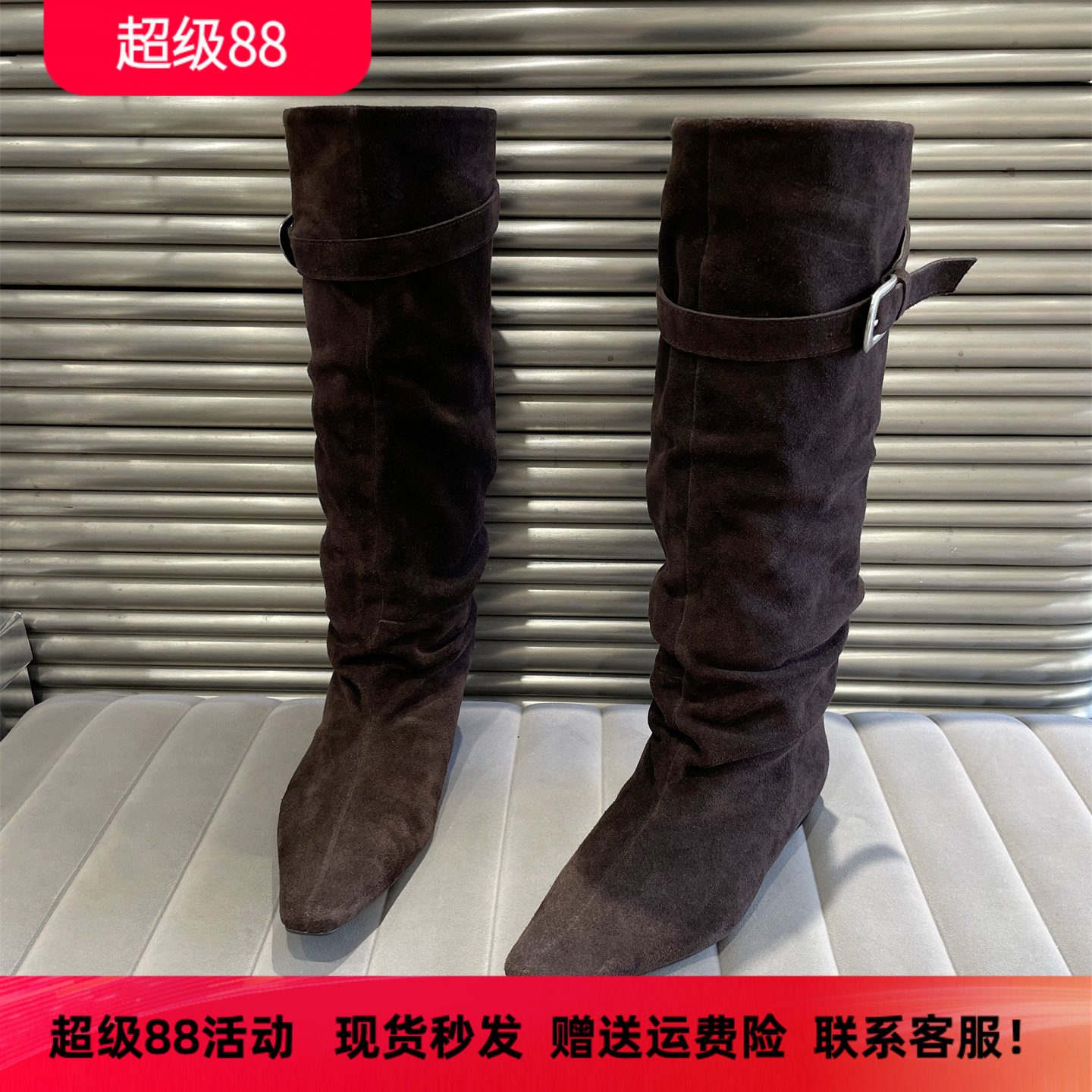 乐魔秋冬款磨砂真皮高筒靴女