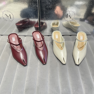 欧洲站2026春款真皮女鞋时尚新品百搭胎牛皮鱼嘴拖鞋浅口高跟鞋