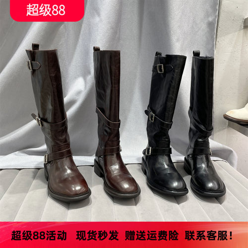 乐魔秋冬款真皮时尚骑士高筒靴女