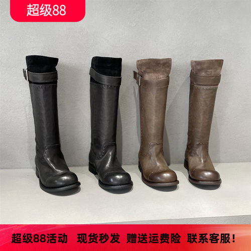 先峰名典秋冬款真皮骑士高筒靴