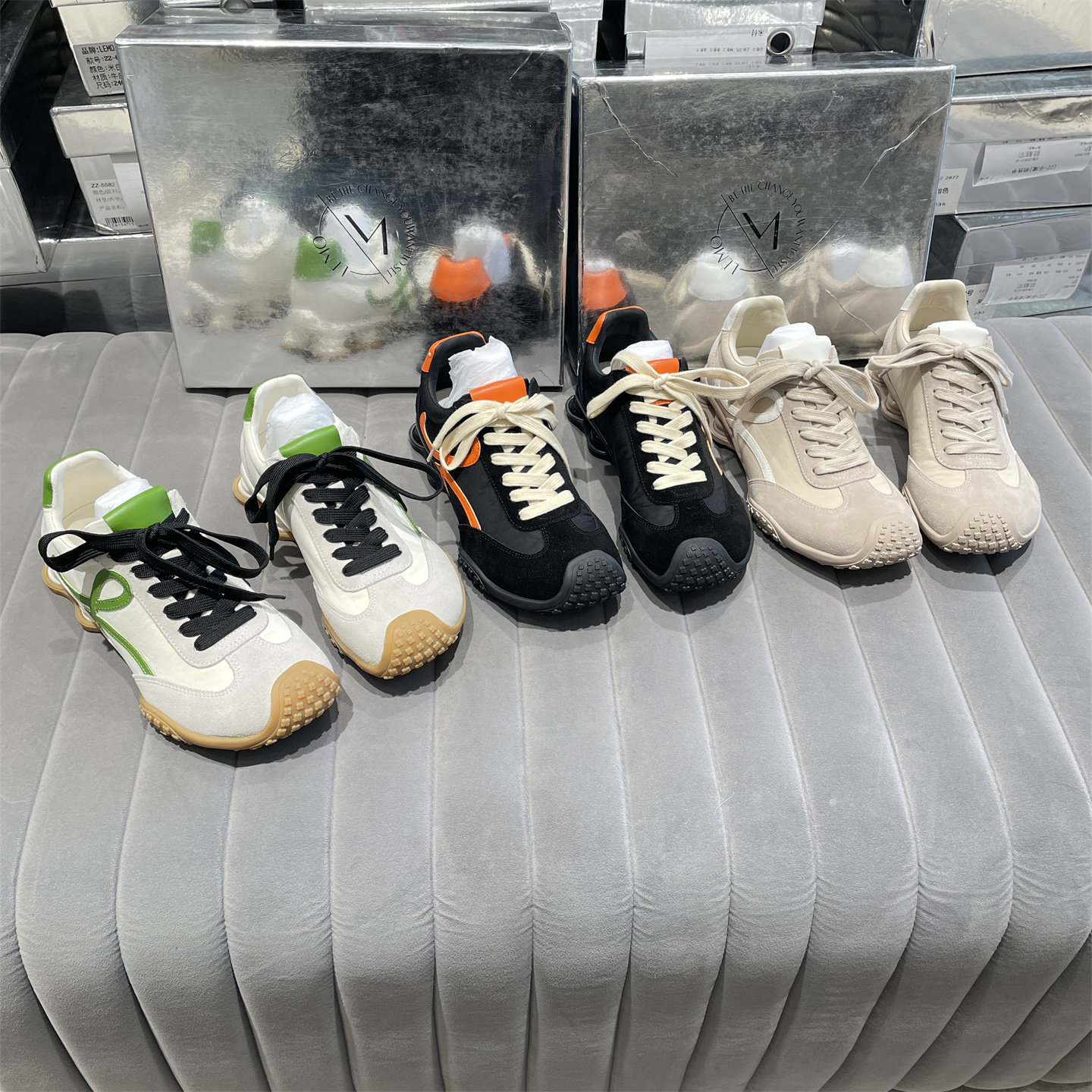 2026春款欧洲站真皮女鞋欧货圆头休闲磨砂皮系带拼色超轻运动板鞋