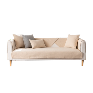 新款米白棉麻感沙发垫四季通用简约加厚亚麻坐垫子老粗布套罩盖巾