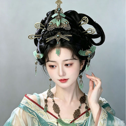 原创绿芜古铜做旧古风头饰战国袍汉服头饰套装中式大祭司发冠簪子