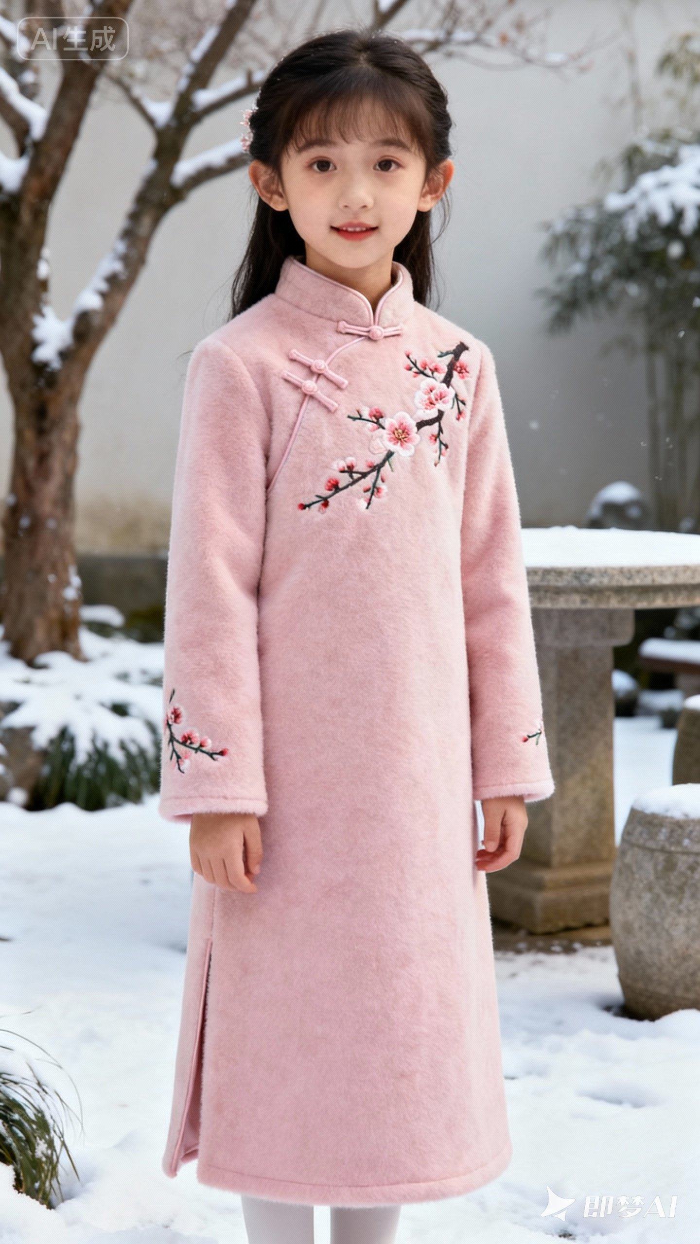 女童冬季旗袍毛绒旗袍生日公主裙新年装拜年服年衣加厚宝宝连衣裙