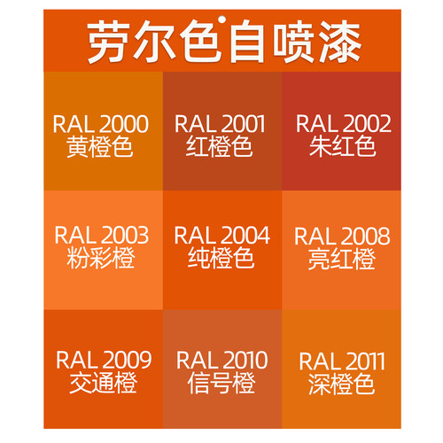 自喷漆劳尔RAL2000黄橙色2004纯橙色2009交通橙2010信号橙荧光橙