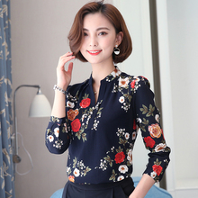 寸 碎花衬衣宽松印花上衣中袖 新款 洋气小衫 女长袖 雪纺衬衫 2019秋季
