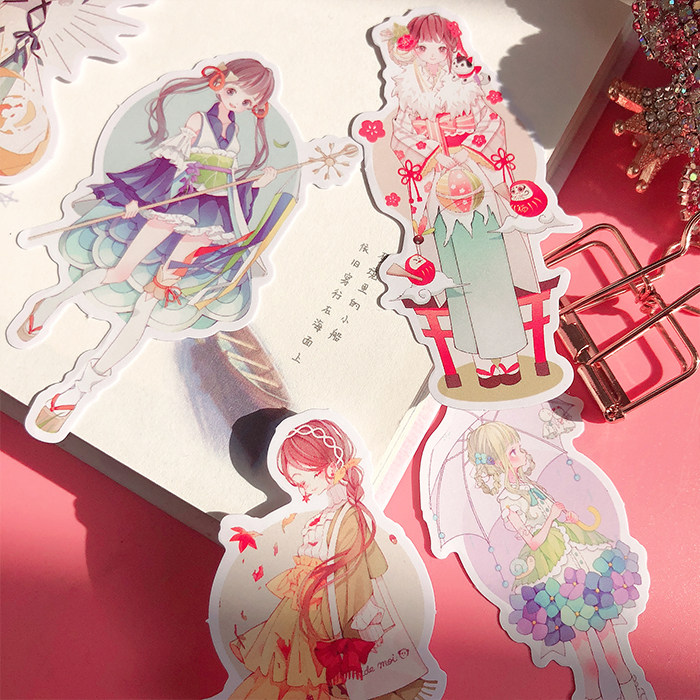 手账贴纸十二月女孩可爱日式卡通手账本贴纸小清新日记素材包