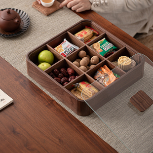 黑胡桃木多格带盖果盒新年桌面零食分格盒家用过年乔迁水果收纳盒