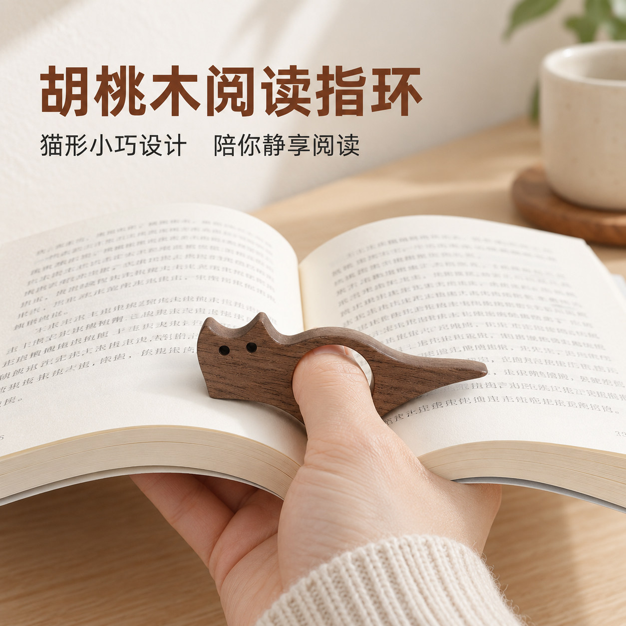 MIGAKUHOME胡桃木猫咪阅读指环
