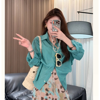 晓溪服饰夏季新款高级感宽松法式轻熟感休闲风苎麻衬衣＋裙子