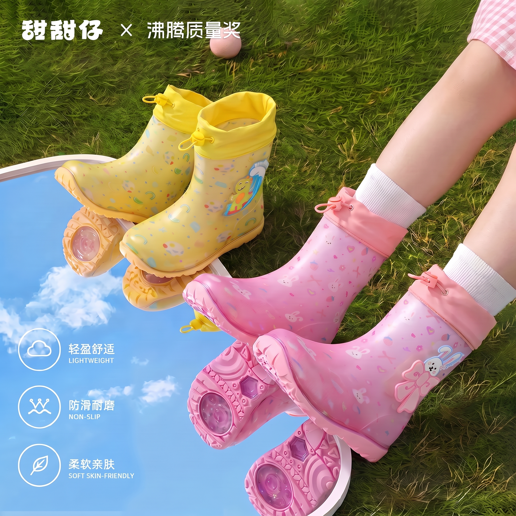 儿童雨鞋闪灯防滑雨靴上学幼儿园图片