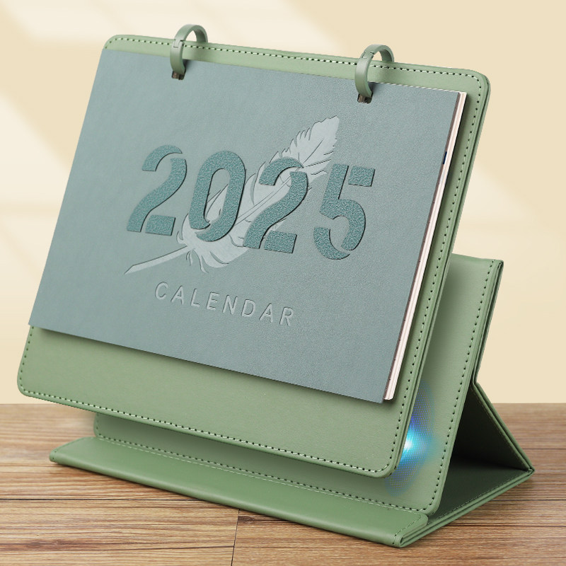 2025新款台历桌面办公摆件高档创意折叠皮质台历工作月历本打卡活页可