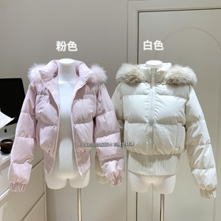 小海鸥羽绒服版连帽羽绒女美式新款毛领显瘦辣妹拉链外套90白鸭绒
