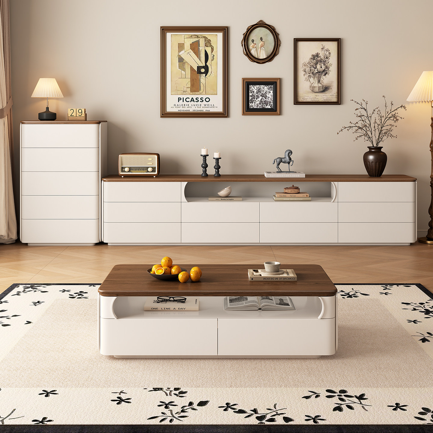 纯实木高款落地电视柜茶几客厅家用中古奶油风电视机柜储物柜新款,住宅家具,电视柜,淘宝优惠券,粉丝福利购,淘宝优惠卷