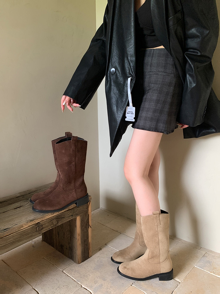 여성용 MID-CALF MAILLARD 부츠 2024 가을 겨울 새로운 스타일 양말 레이어드 하이 엔드 복고풍 스타일 웨스턴 부츠 짧은 부츠