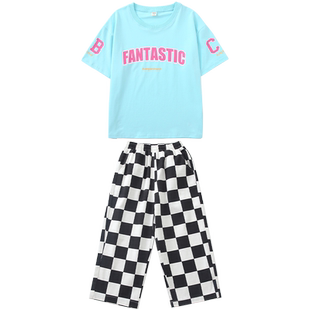 儿童街舞潮服夏季少儿格子潮裤女童时尚走秀男童嘻哈hiphop演出服