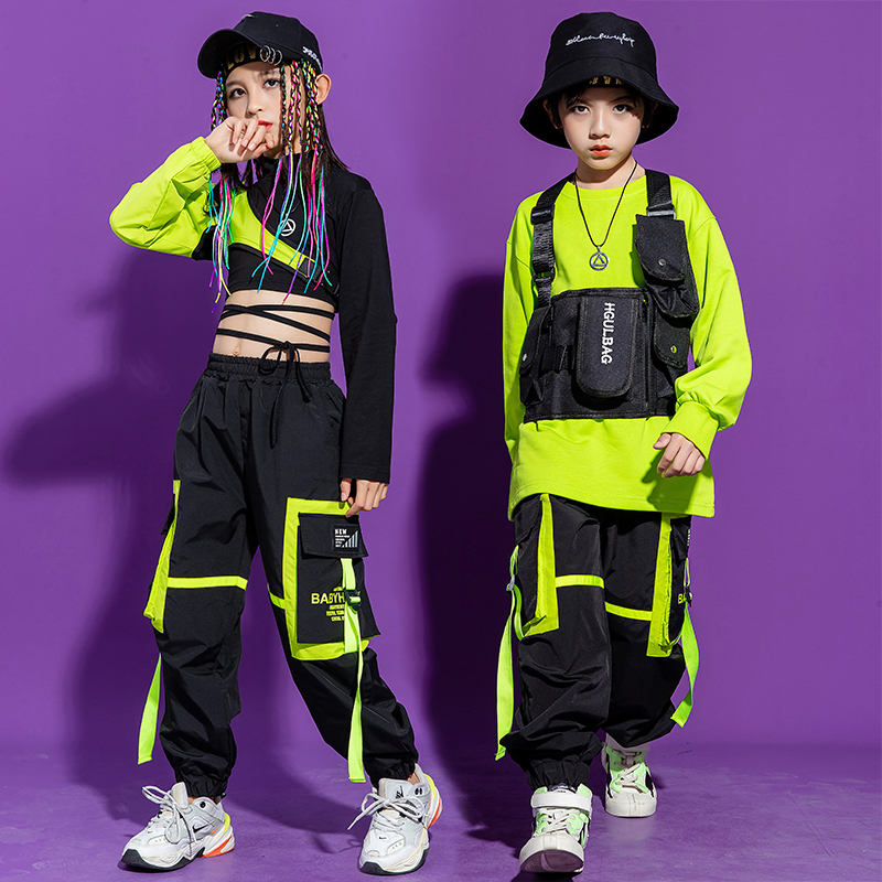 儿童街舞潮服男童嘻哈机能工装女童爵士舞表演服少儿个性走秀套装