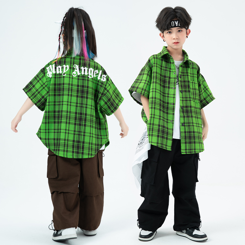 迷彩豆豆儿童嘻哈街舞潮服衬衫