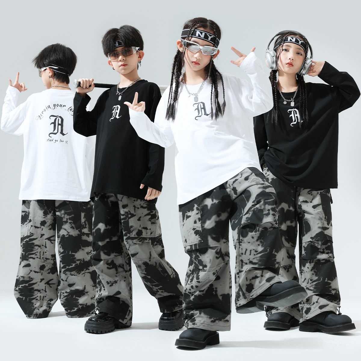 迷彩豆豆儿童嘻哈街舞潮服演出服