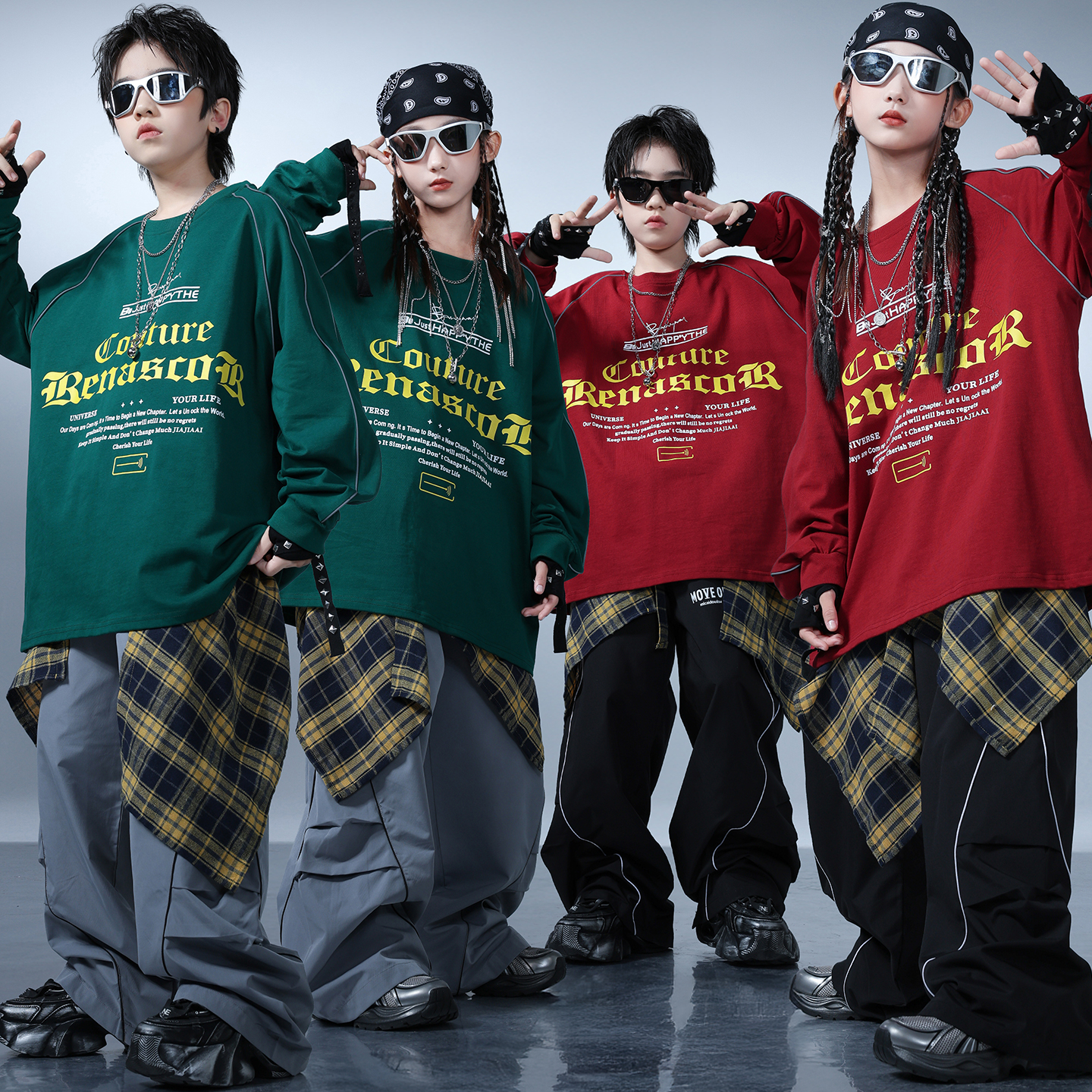 迷彩豆豆儿童嘻哈街舞潮服演出服