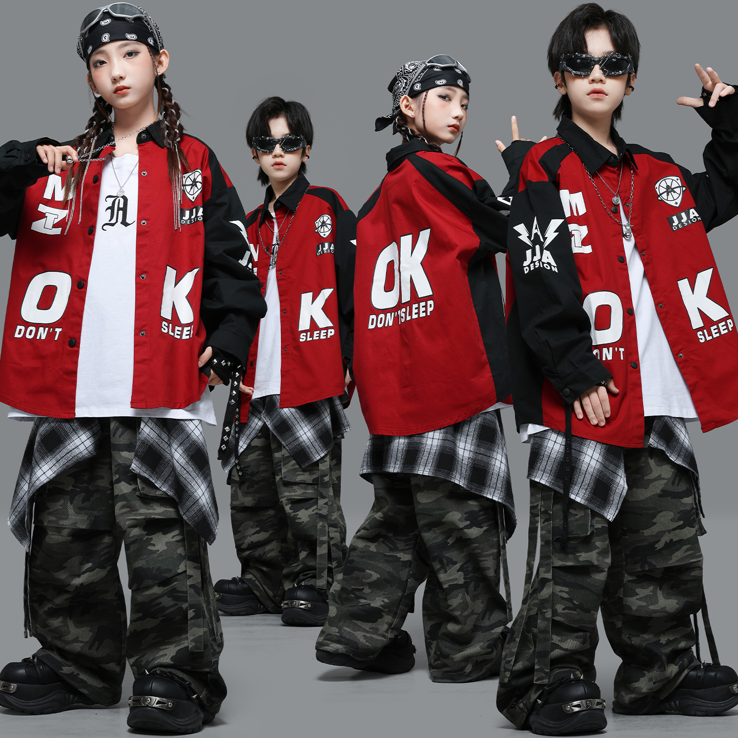 迷彩豆豆儿童嘻哈街舞潮服演出服